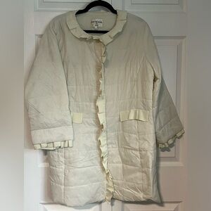 Patty Kim Cream Ruffle-Trim Quilted Coat